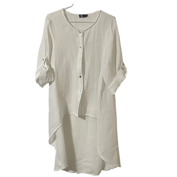 M Made In Italy Tops - M Made in Italy White Hi Low Linen Shirt Size Medium